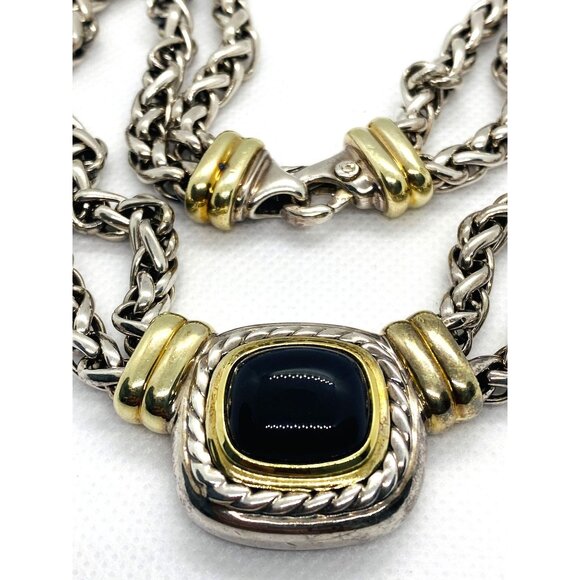 David Yurman Albion Double Chain Wheat Onyx Necklace Sterling Silver 925 14K 585 - Picture 3 of 16